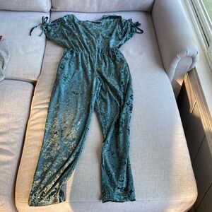 GB Girls Green Crushed Velvet Jumpsuit